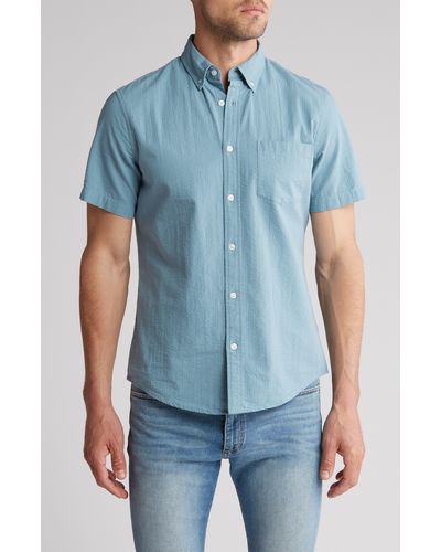 14th & Union Short Sleeve Seersucker Button-down Shirt - Blue