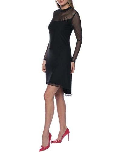 Marina Sheer Sleeve High Low Cocktail Dress - Black