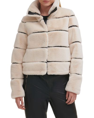 Karl Lagerfeld Faux Fur & Faux Leather Crop Jacket - Natural