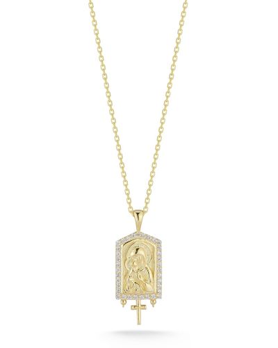 Glaze Jewelry 14k Yellow Gold Vermeil Pave Cz Cross Tag Pendant Necklace - Metallic