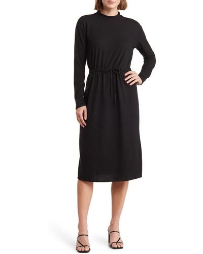 Go Couture Long Sleeve Drawstring Waist Dress - Black