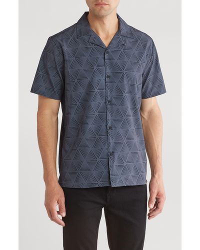 DKNY Roscoe Short Sleeve Button-up Camp Shirt - Blue