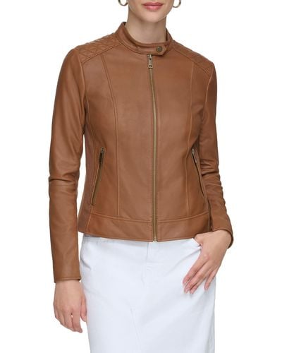 Andrew Marc Leather Racer Jacket - Brown