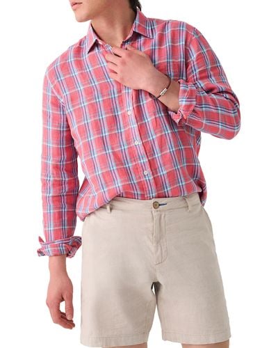 Faherty Laguna Plaid Linen Button-up Shirt - Red