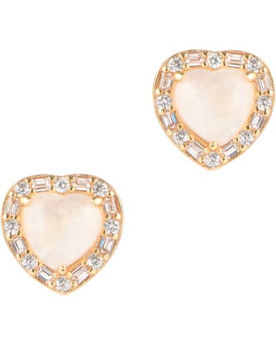 Adornia Fine Halo Heart Moonstone Stud Earrings - White