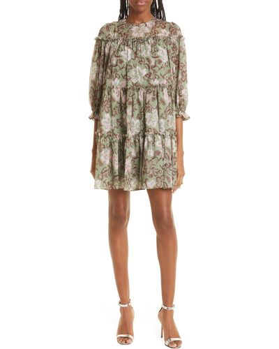 Ted Baker Bunnoo Floral Print Long Sleeve Tiered Georgette Dress - Natural