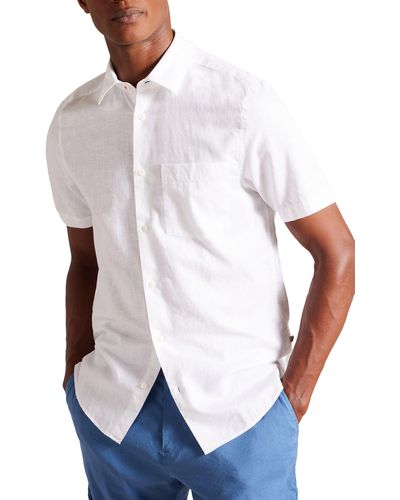 Ted Baker Short Sleeve Linen & Cotton Button-up Shirt - White