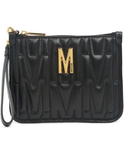 Moschino Quilted Leather Wristlet Pouch In Black At Nordstrom Rack