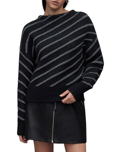 AllSaints Vega Asymmetric Stripe Sweater - Black