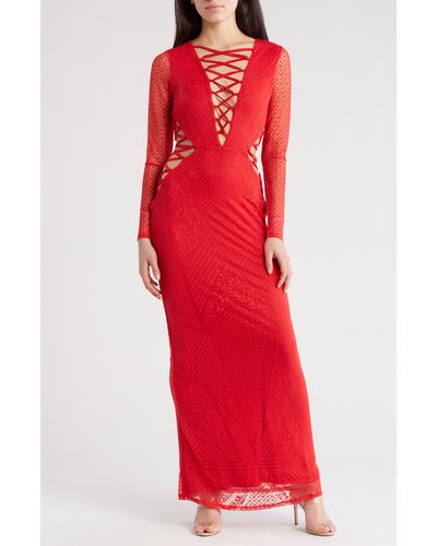 AFRM Dalia Long Sleeve Lace-up Dress - Red