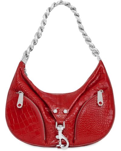 Rebecca Minkoff Julian Croissant Croc Embossed Leather Shoulder Bag - Red