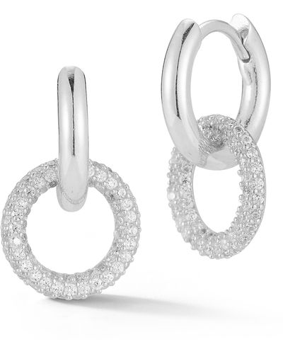 Glaze Jewelry Cubic Zirconia Double Hoop Drop Earrings - White