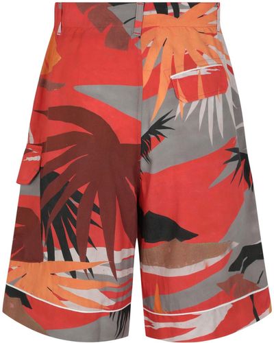 Palm Angels Tropical Print Shorts - Red