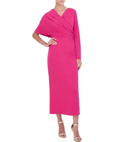BCBGMAXAZRIA Long Sleeve Surplice Knit Dress - Pink