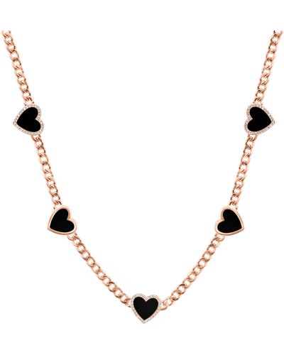 Effy 14k Yellow Gold Onyx & Diamond Heart Station Necklace - Metallic