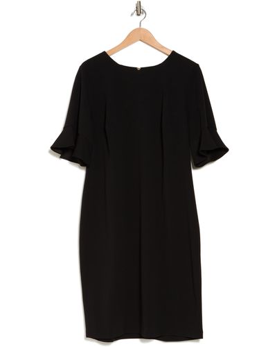 Calvin Klein Ruffle Short Sleeve Sheath Dress - Black