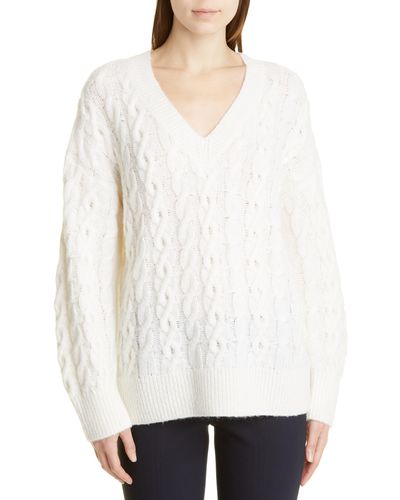 Vince Lattice Cable Knit Wool & Alpaca Blend Sweater - White