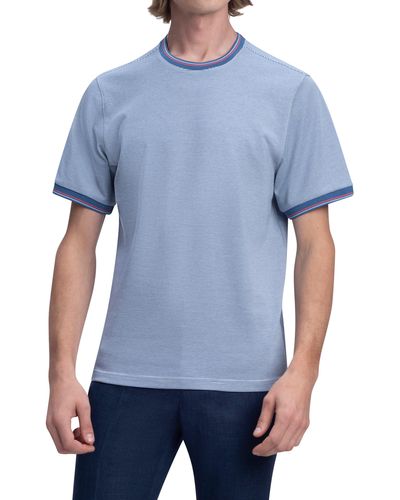 Bugatchi Pinstripe Ringer Neck T-shirt - Blue