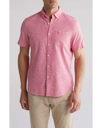 Original Penguin Stretch Linen Blend Short Sleeve Shirt - Pink