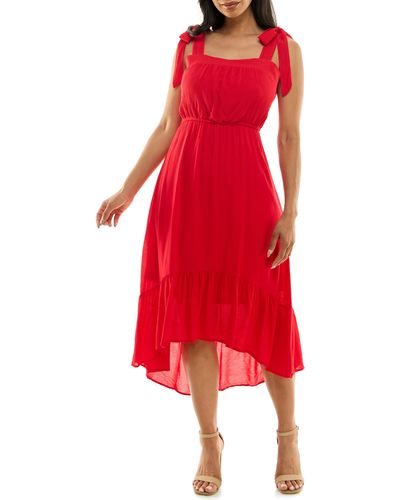 Nina Leonard Tie Strap High-low Dress - Red