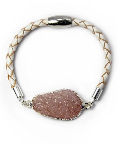 Liza Schwartz Natural Drusy Stone Braided Leather Bracelet - White