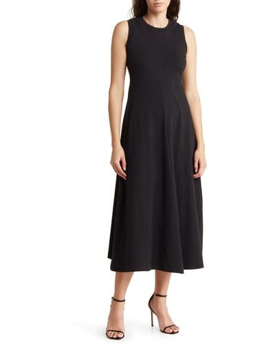 Tahari A-line Stretch Cotton Midi Dress - Black