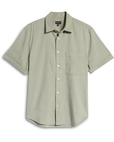 Club Monaco Short Sleeve Linen Blend Button-up Shirt In Shadow Gray At Nordstrom Rack