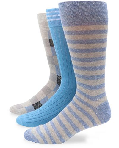 Lorenzo Uomo 3-pack Assorted Stripe Cotton Blend Dress Socks - Blue