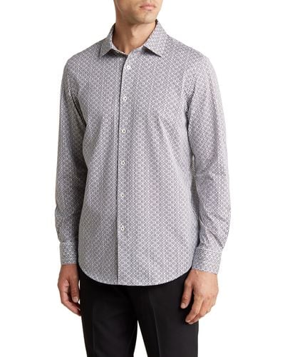 Bugatchi Ooohcotton® Geo Print Button-up Shirt - Gray