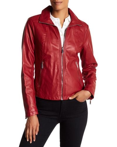 Kenneth Cole Faux Leather Moto Jacket - Red