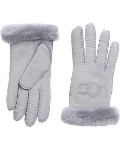 UGG Genuine Shearling Cuff Leather Gloves - White