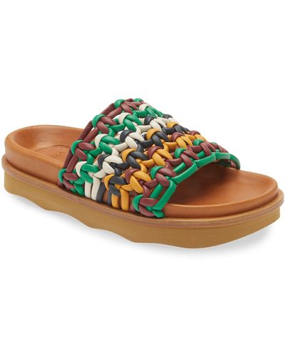 Chloé Wavy Flatform Crochet Leather Slide Sandal - Multicolor