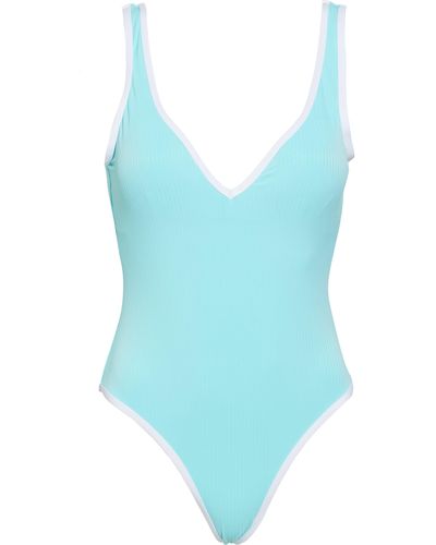 Nicole Miller Piped Ribbed One-piece Swimsuit - Blue