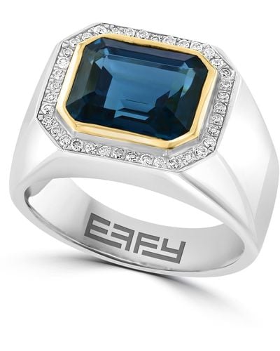 Effy Sterling Silver Diamond Halo London Blue Topaz Ring