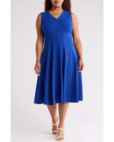 Calvin Klein Sleeveless A-line Midi Dress - Blue