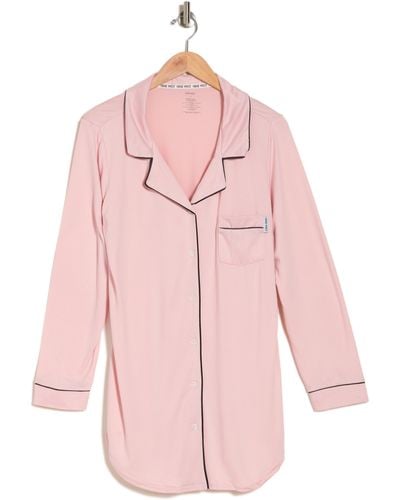Nine West Yummy Jersey Long Sleeve Sleep Shirt - Pink
