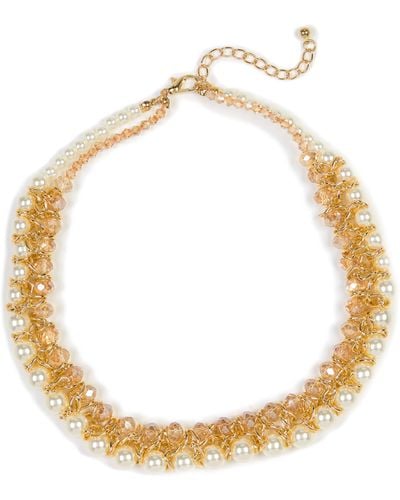 Tasha Imitation Pearl & Crystal Collar Necklace - Metallic