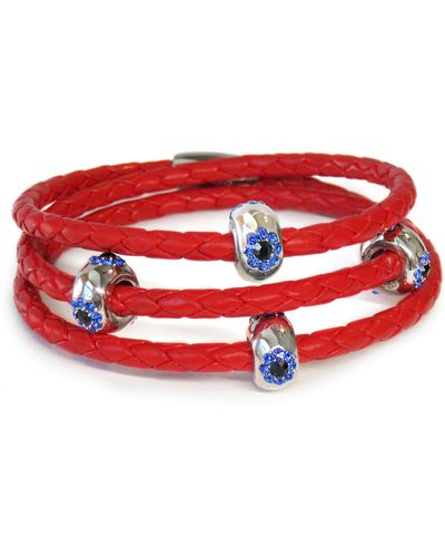 Liza Schwartz Cz Evil Eye Braided Leather Wrap Bracelet - Red