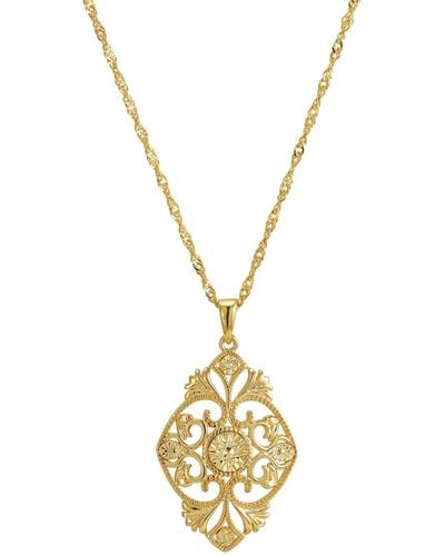 Savvy Cie Jewels 18k Gold Plated Filigree Medallion Pendant Necklace - Yellow