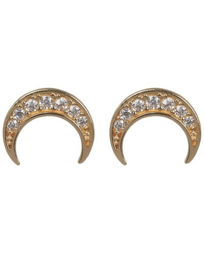 CANDELA JEWELRY 14k Yellow Gold Pave Cz Crescent Moon Stud Earrings - Metallic