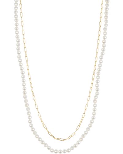 Argento Vivo Sterling Silver Double Row Imitation Pearl & Chain Link Necklace - White