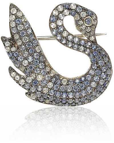 Suzy Levian Sterling Silver Pave Cz Swan Pin - Gray