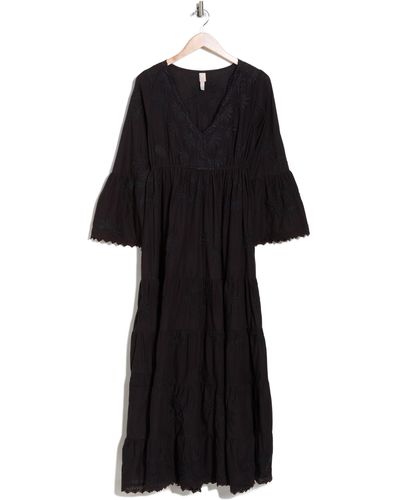 Raga Jaya Embroidered Long Sleeve Maxi Dress - Black