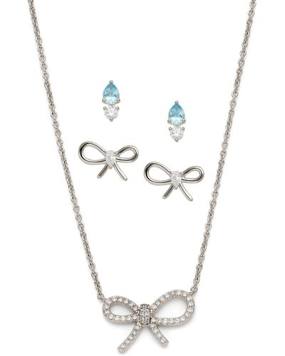 Nadri Adore Cz Ribbon Earrings & Necklace Set - Metallic