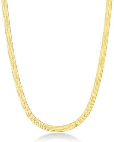 Simona Gold Plated Sterling Silver 5mm Herringbone Chain Necklace - Metallic