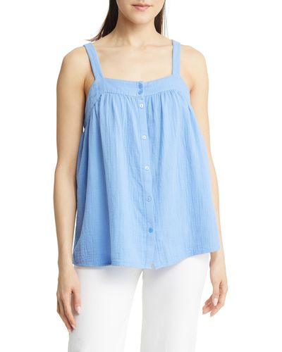 Caslon Caslon(r) Cotton Gauze Button-up Tank - Blue