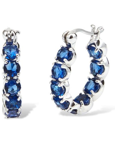 Savvy Cie Jewels Sterling Silver Simulated Sapphire Inside Out Hoop Earrings - Blue