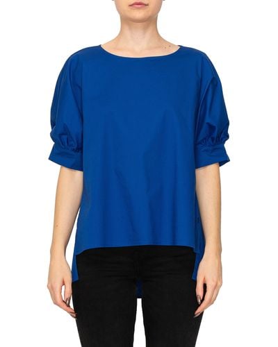 MELLODAY Puff Sleeve Popover High-low Top - Blue