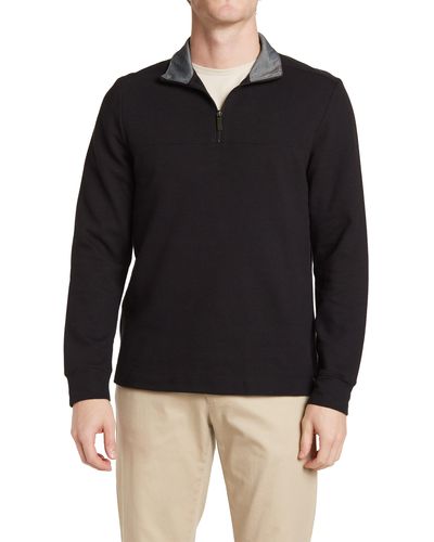 Perry Ellis Long Sleeve Textured Mesh Quarter Zip Jacket - Black