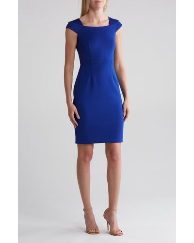 Calvin Klein Scuba Cap Sleeve Sheath Dress - Blue